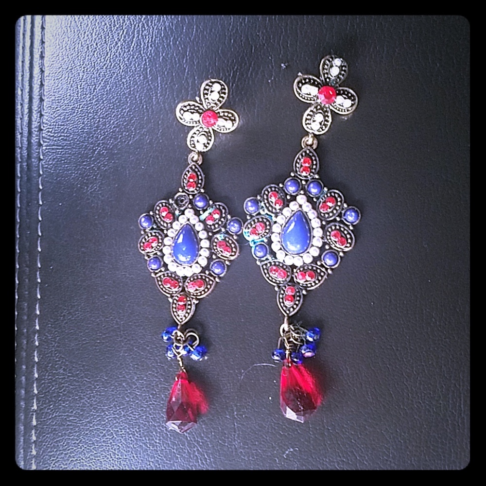 Blue and red earrings